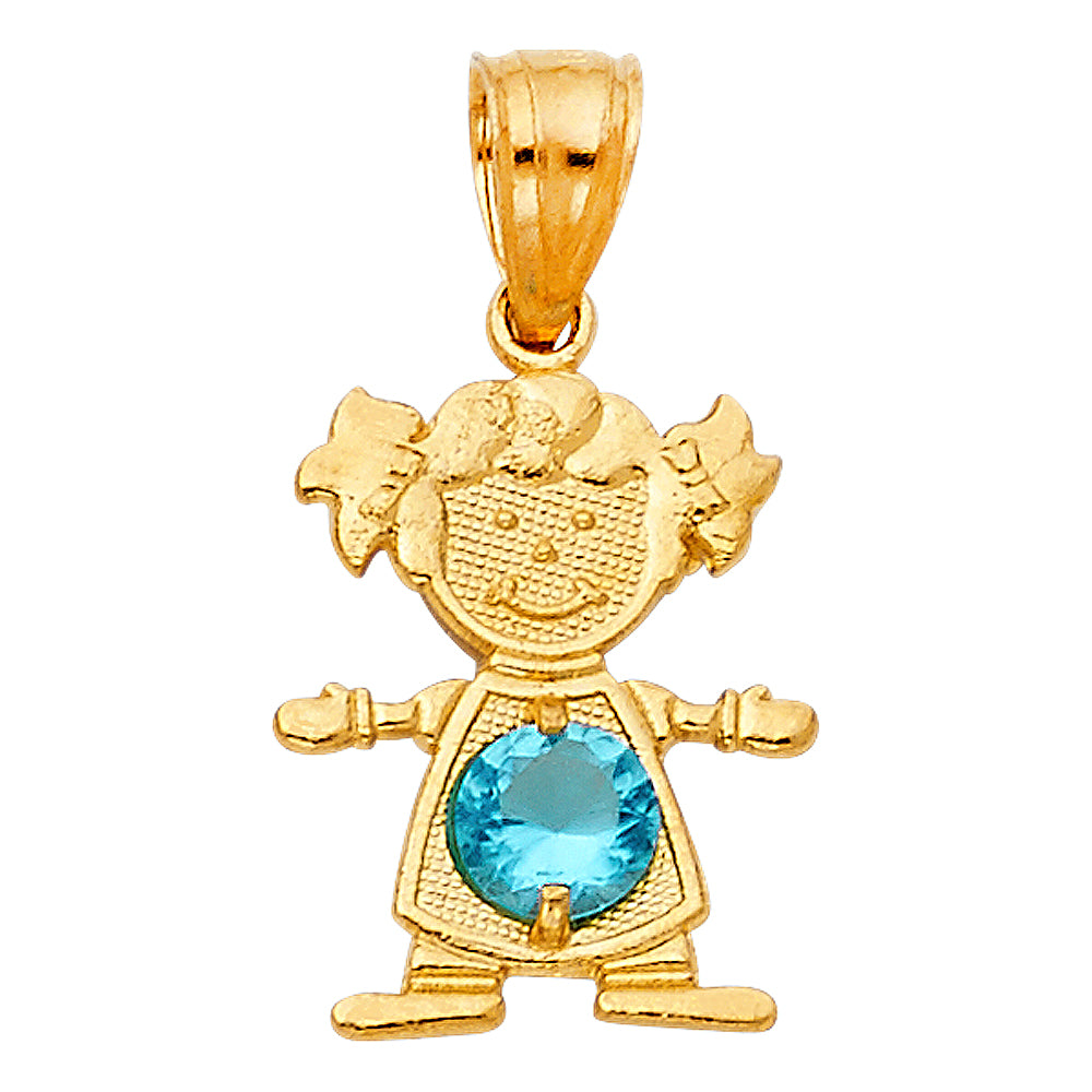 14K Yellow Gold Girl Birthstone Pendant (Jan - Dec)