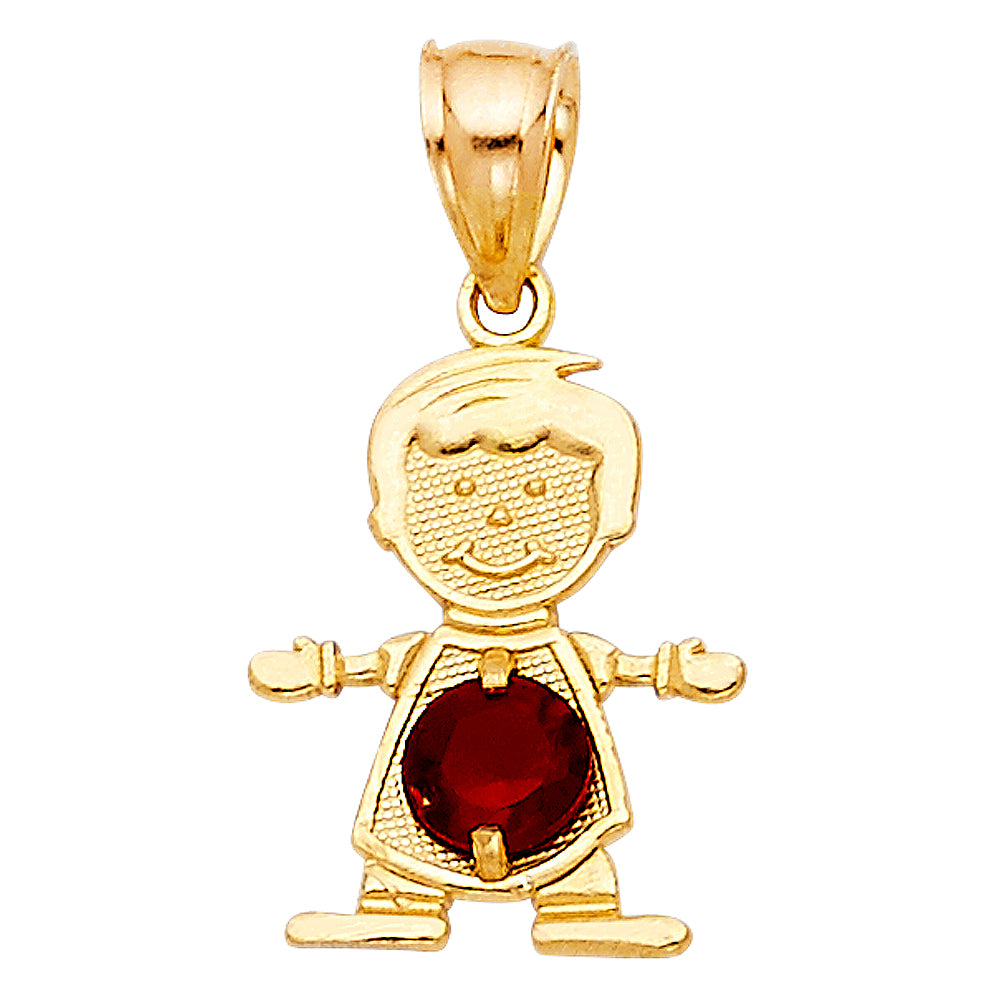 14K Yellow Gold Boy Birthstone Pendant (Jan - Dec)