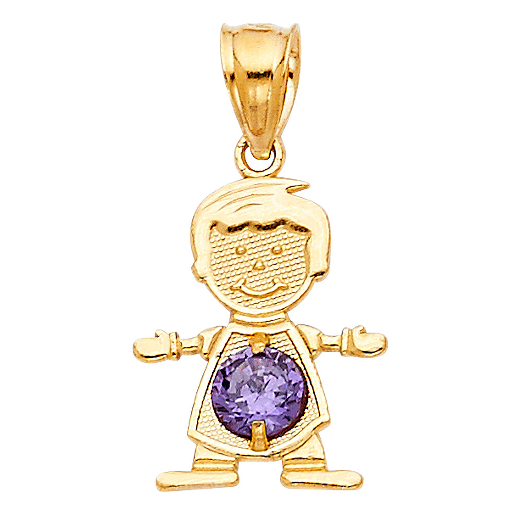 14K Yellow Gold Boy Birthstone Pendant (Jan - Dec)