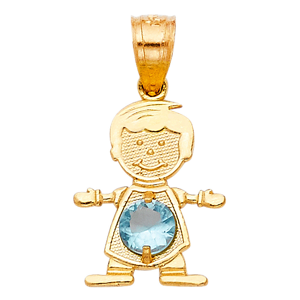 14K Yellow Gold Boy Birthstone Pendant (Jan - Dec)