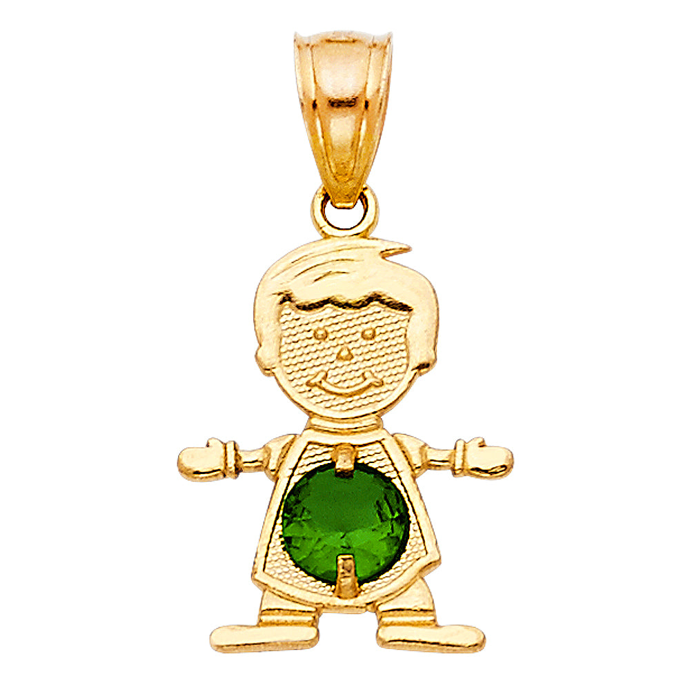 14K Yellow Gold Boy Birthstone Pendant (Jan - Dec)