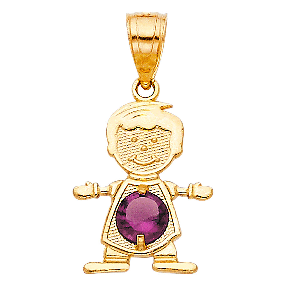 14K Yellow Gold Boy Birthstone Pendant (Jan - Dec)