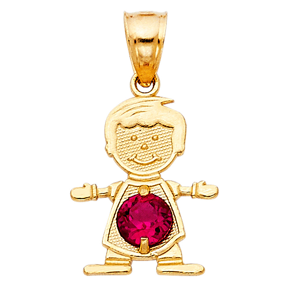 14K Yellow Gold Boy Birthstone Pendant (Jan - Dec)