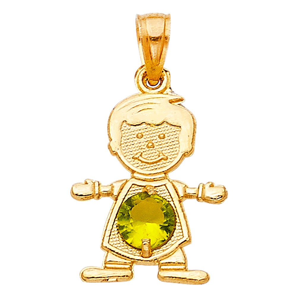 14K Yellow Gold Boy Birthstone Pendant (Jan - Dec)