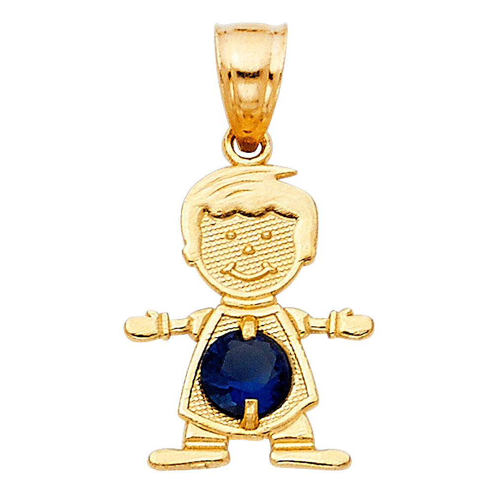 14K Yellow Gold Boy Birthstone Pendant (Jan - Dec)
