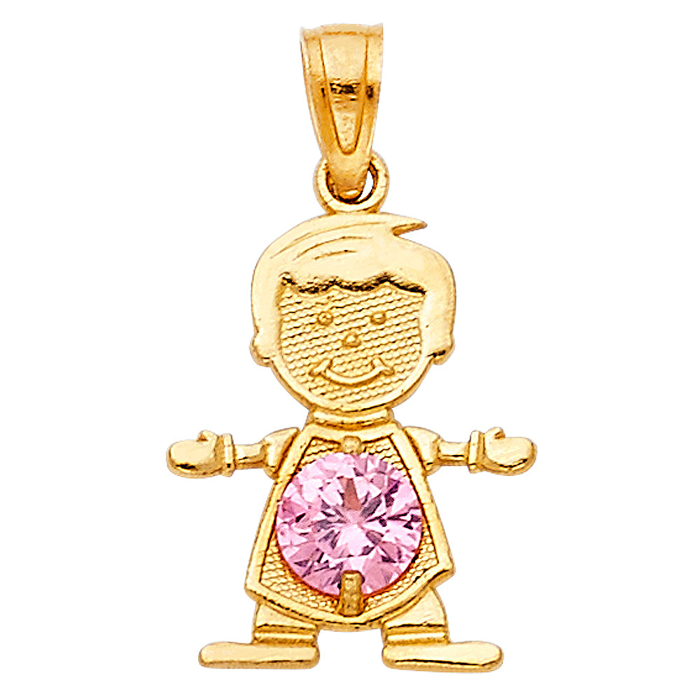 14K Yellow Gold Boy Birthstone Pendant (Jan - Dec)