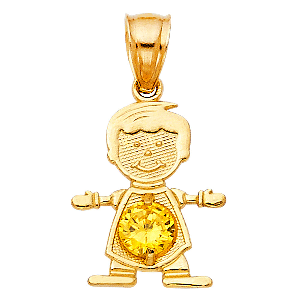 14K Yellow Gold Boy Birthstone Pendant (Jan - Dec)