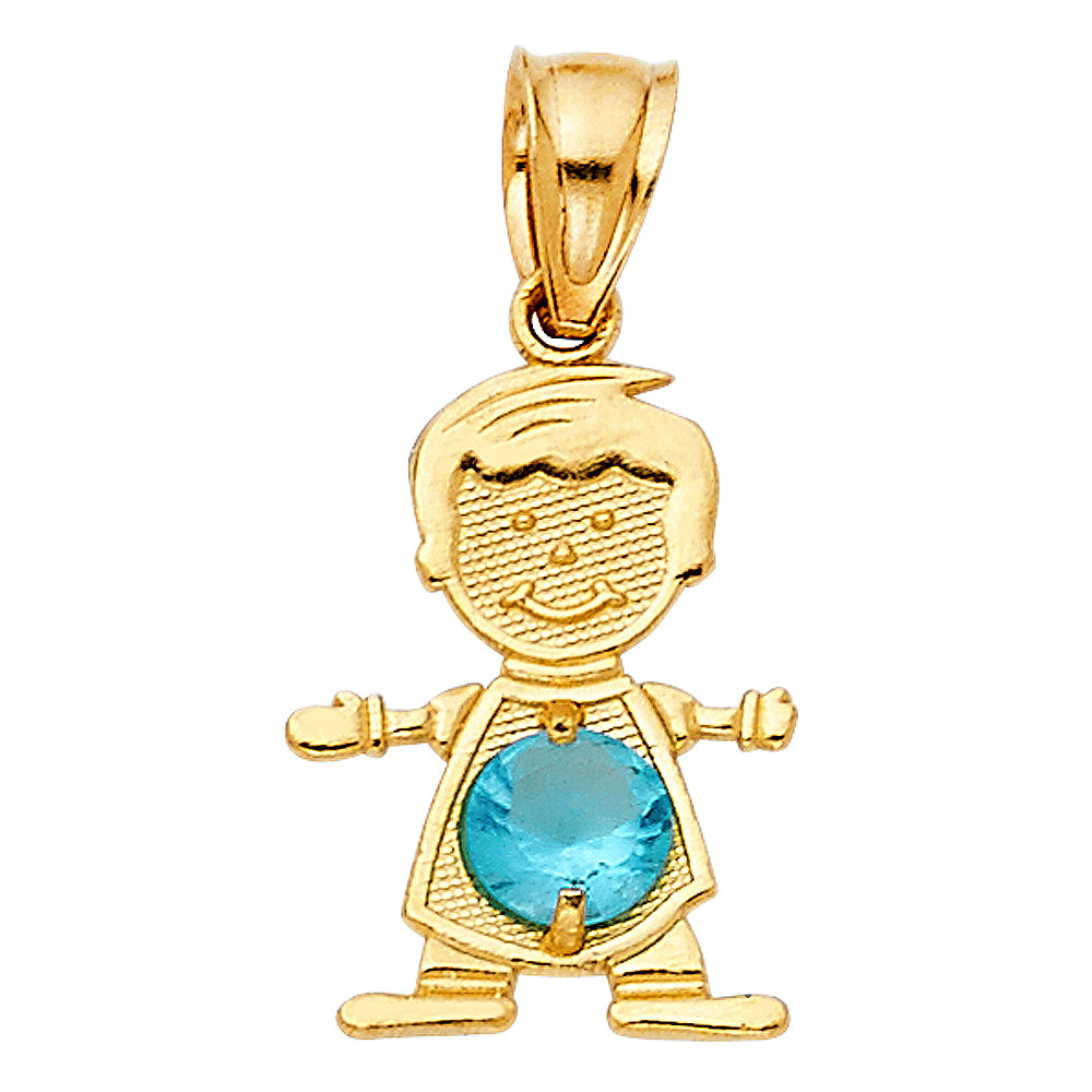 14K Yellow Gold Boy Birthstone Pendant (Jan - Dec)