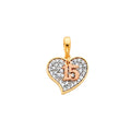 14K Yellow White Rose Gold CZ 15 Yrs Heart Pendant (PT671)
