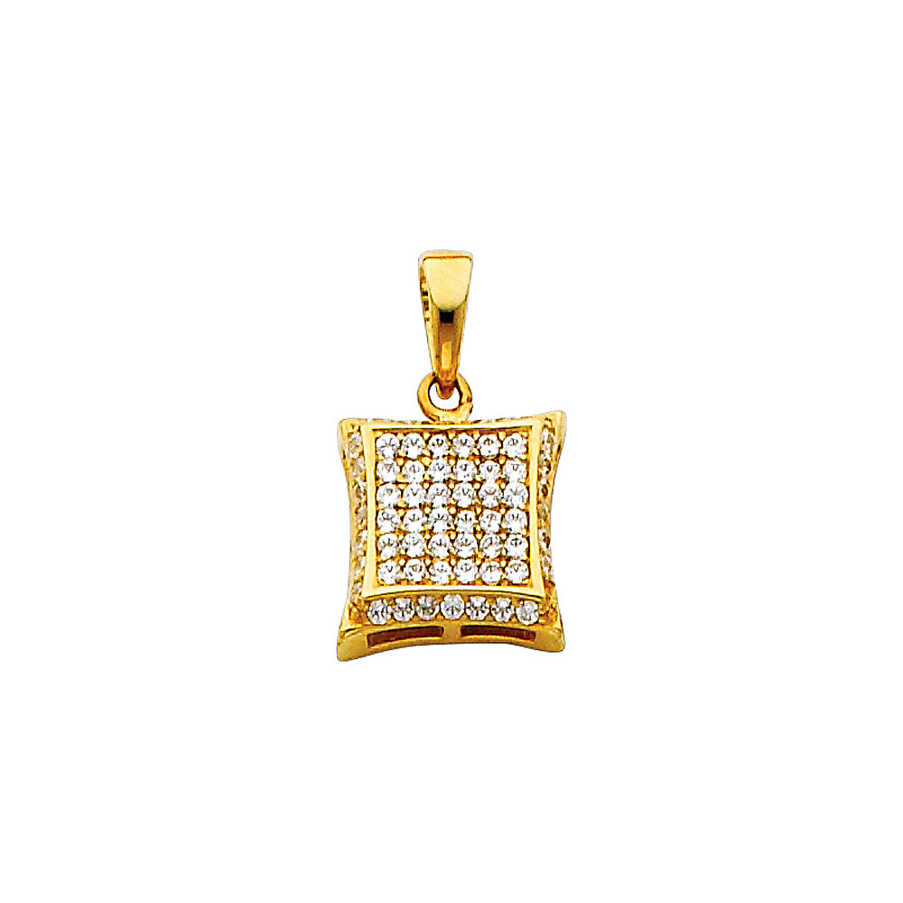 14K Yellow Gold CZ Square Pendant (PT686)