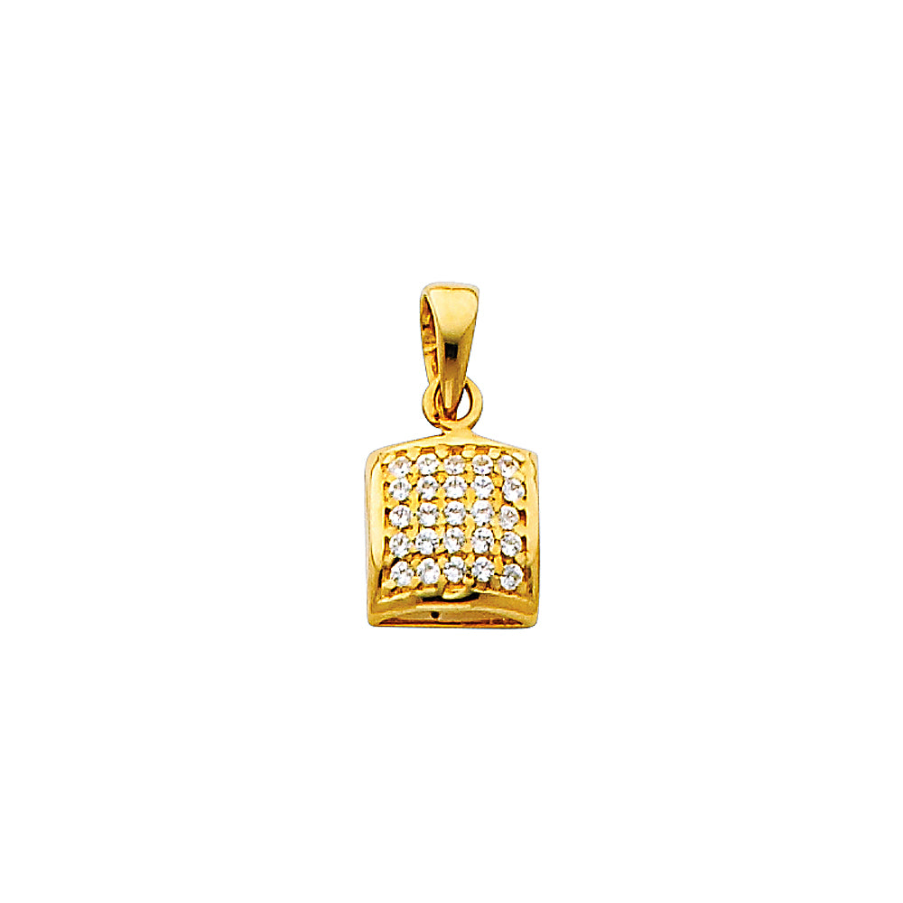 14K Yellow Gold CZ Square Pendant (PT688)