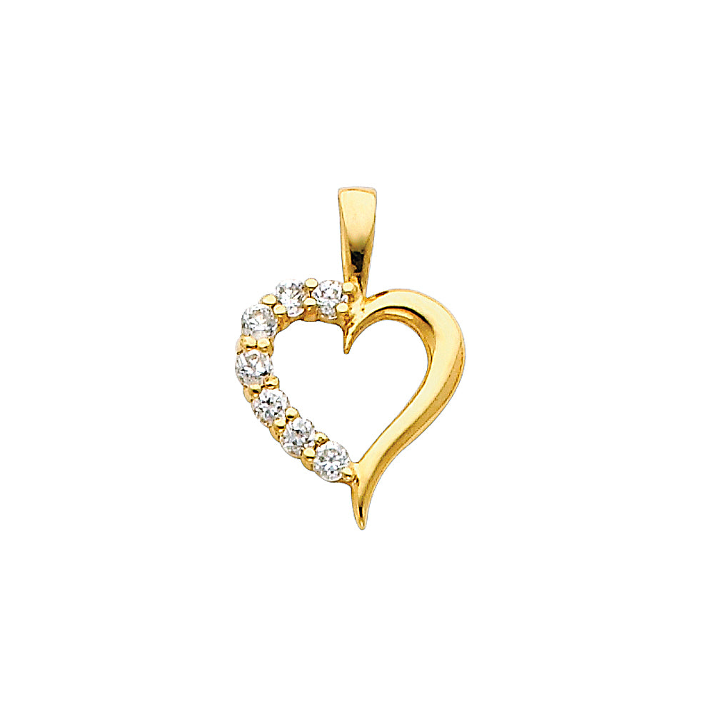 14K Yellow Gold CZ Heart Pendant (PT689)