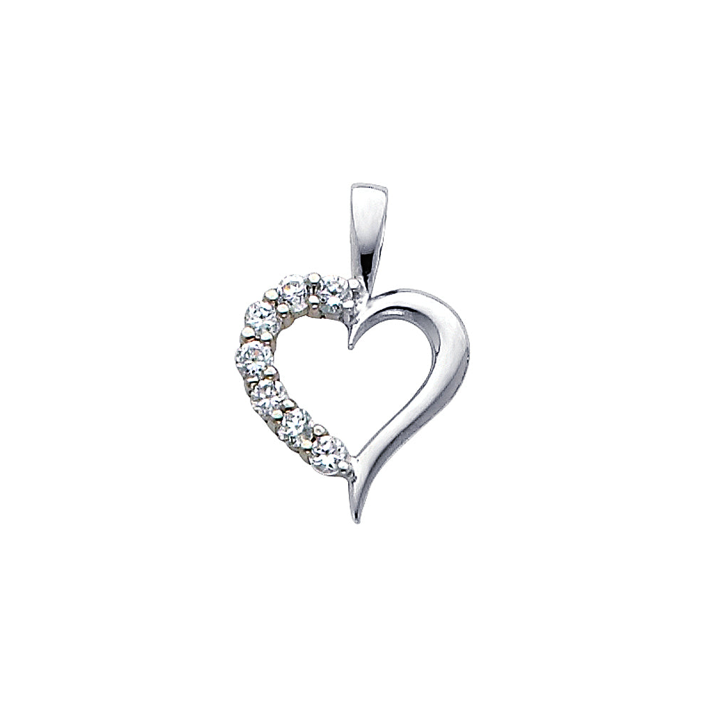 14K White Gold CZ Heart Pendant (PT689W)