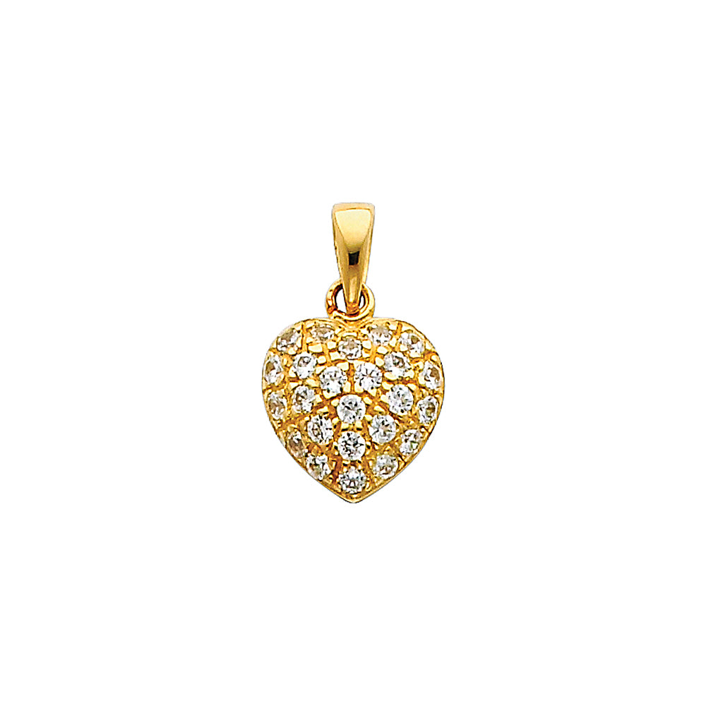 14K Yellow Gold CZ Heart Pendant (PT690)