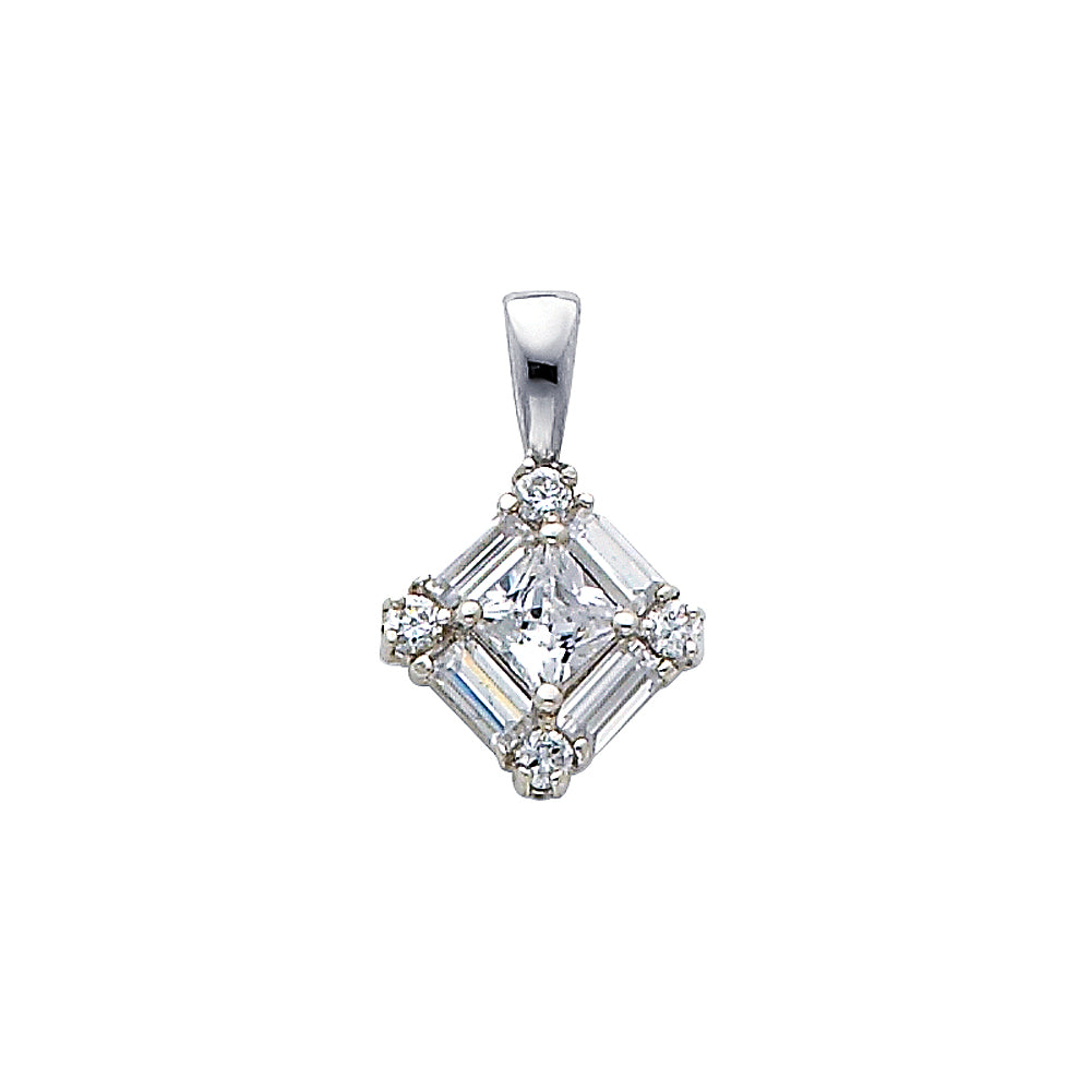14K White Gold CZ Square Pendant (PT694W)
