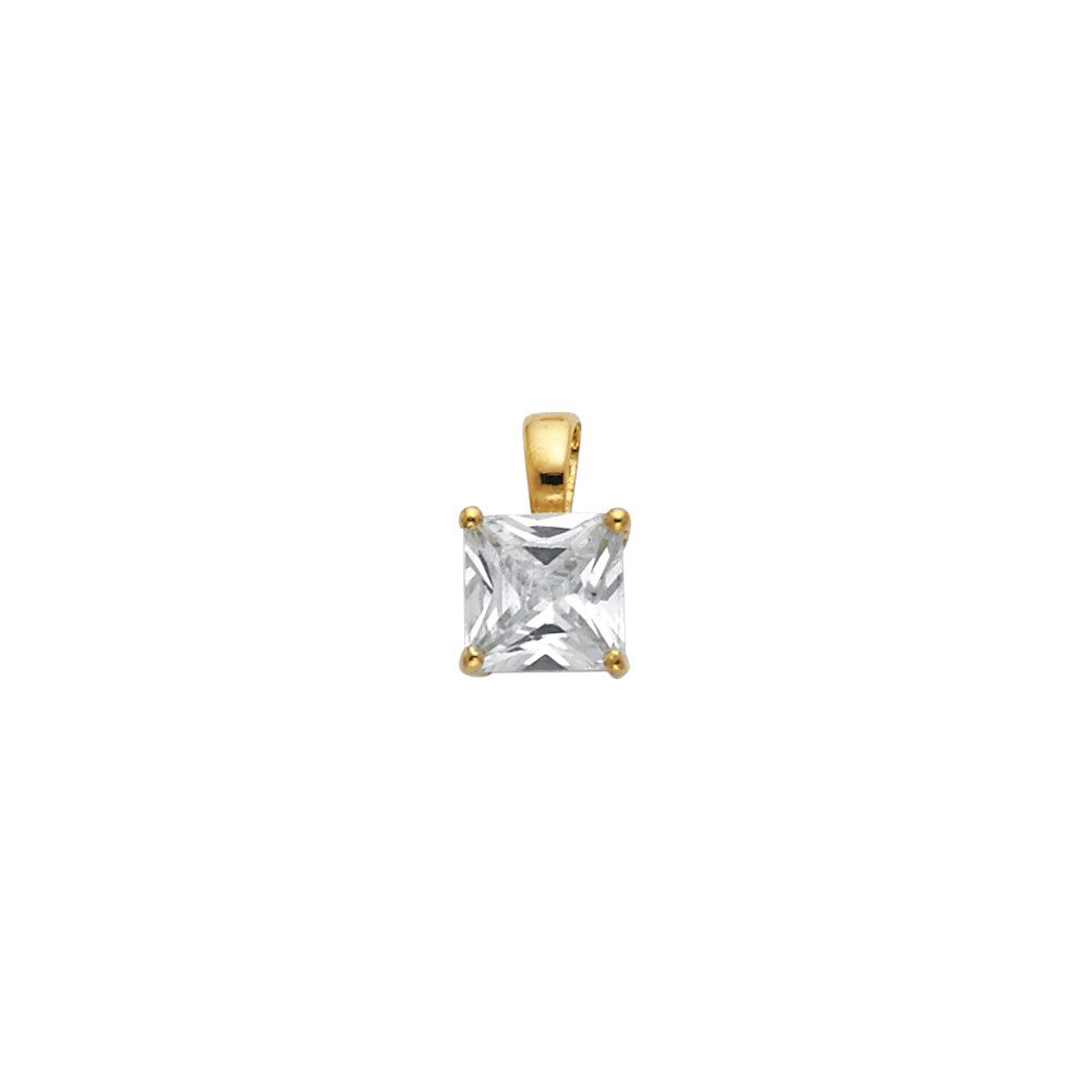 14K Yellow Gold Princess CZ Basket Pendant (PT702)
