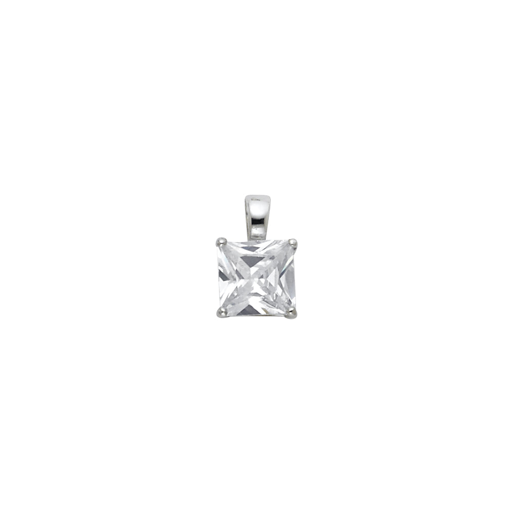 14K White Gold Princess CZ Basket Pendant (PT704)