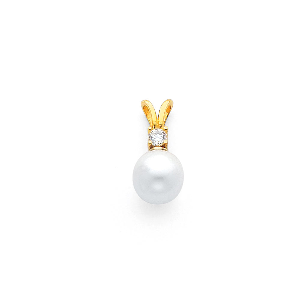14K Yellow Gold CZ Pearl Pendant (PT725)