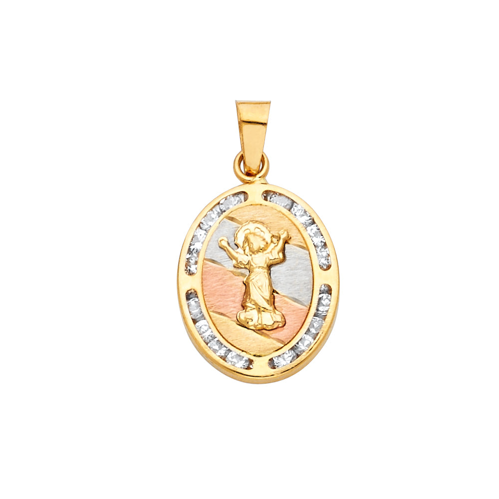 14K Yellow White Rose Gold CZ Religious Pendant (PT742)
