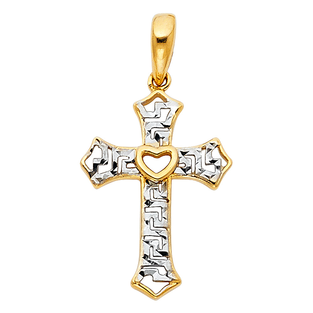 14K Two Tone Gold Cross Pendant (PT761)