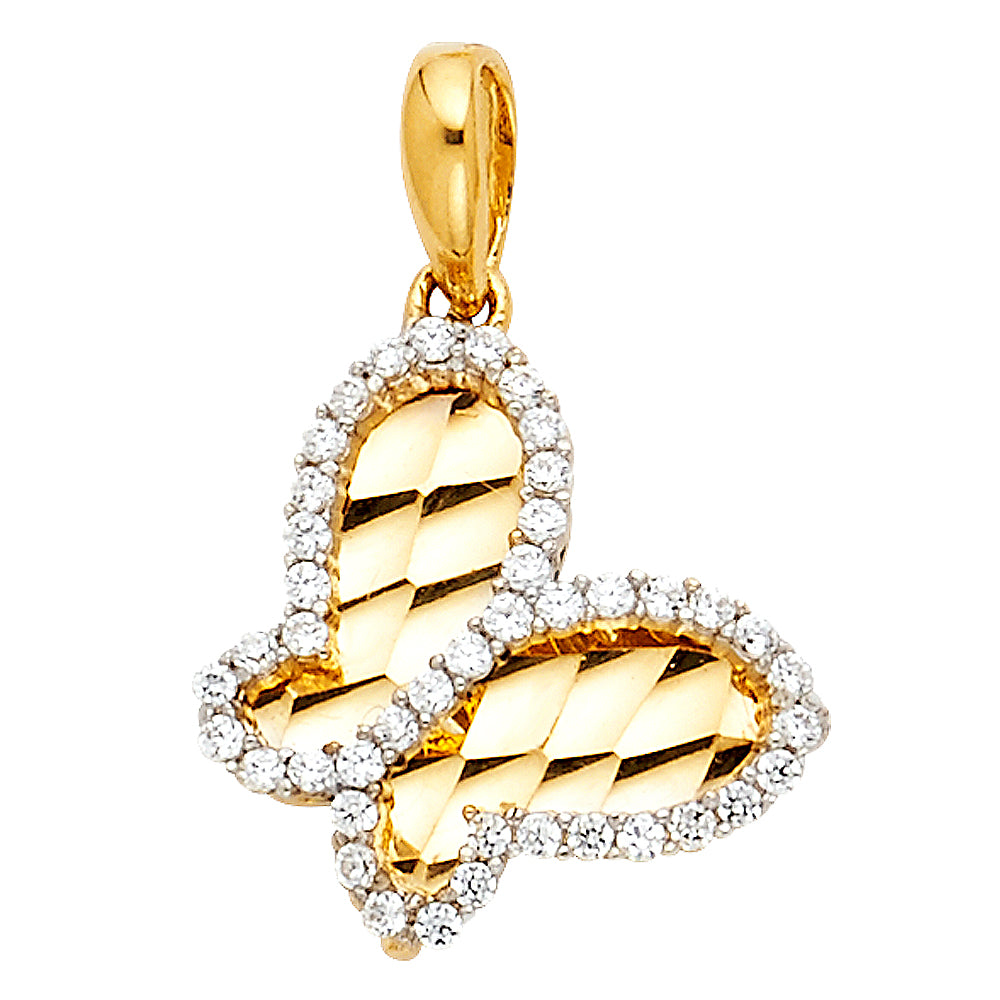 14K Two Tone Gold CZ Butterfly Pendant