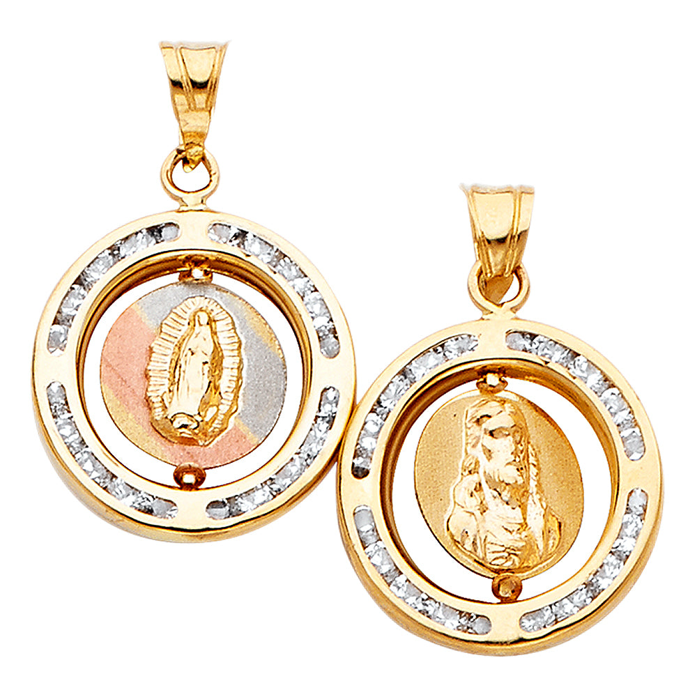 14K Yellow White Rose Gold 2 Side Relig Pendant