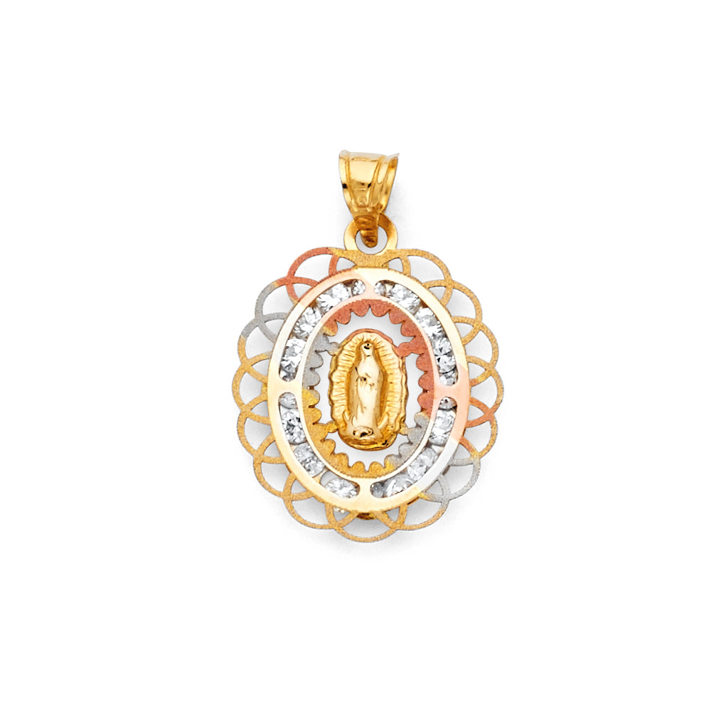 14K Yellow White Rose Gold Guadalupe CZ Medal