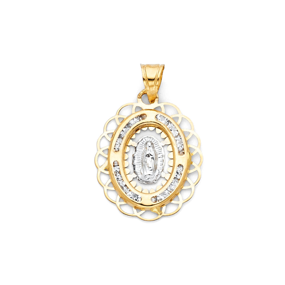 14K Two Tone Gold Guadalupe CZ Medal