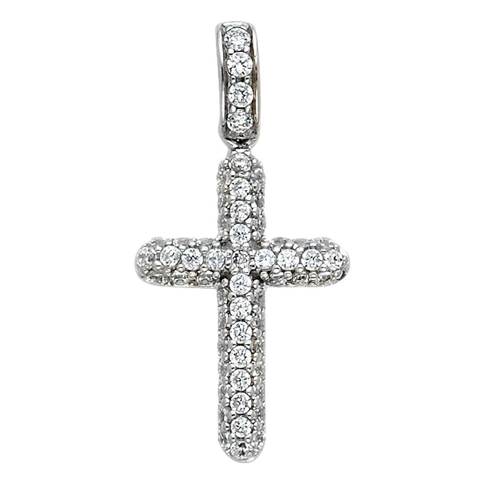 14K White Gold Cross CZ Pendant