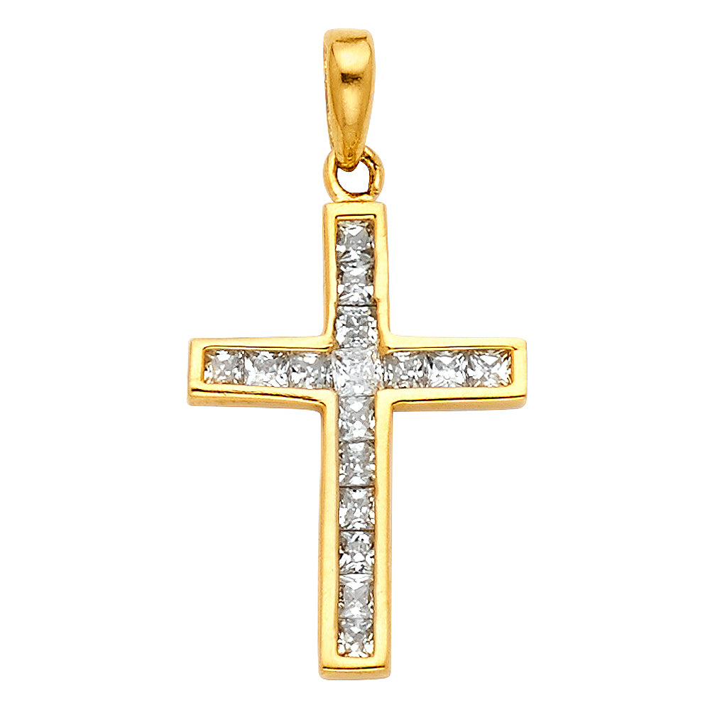 14K Yellow Gold Cross CZ Pendant