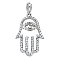 14K White Gold Hamsa Hand CZ Pendant
