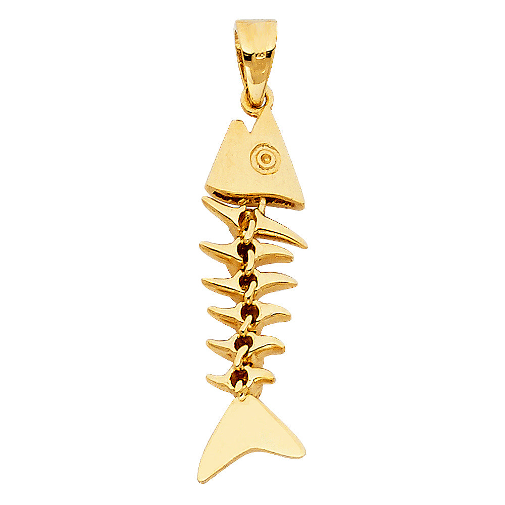 14K Yellow Gold Motion Fish Bone Pendant