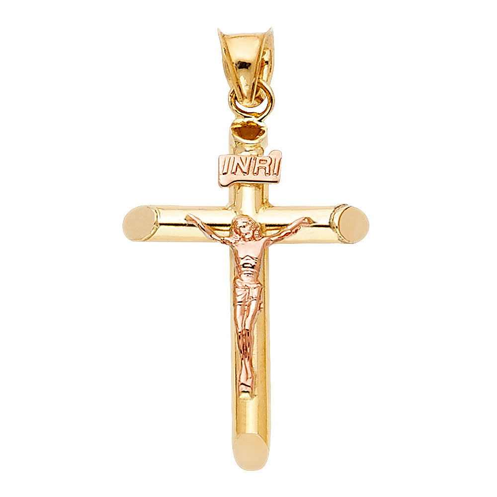 14K Two Tone Gold Crucifix Pendant