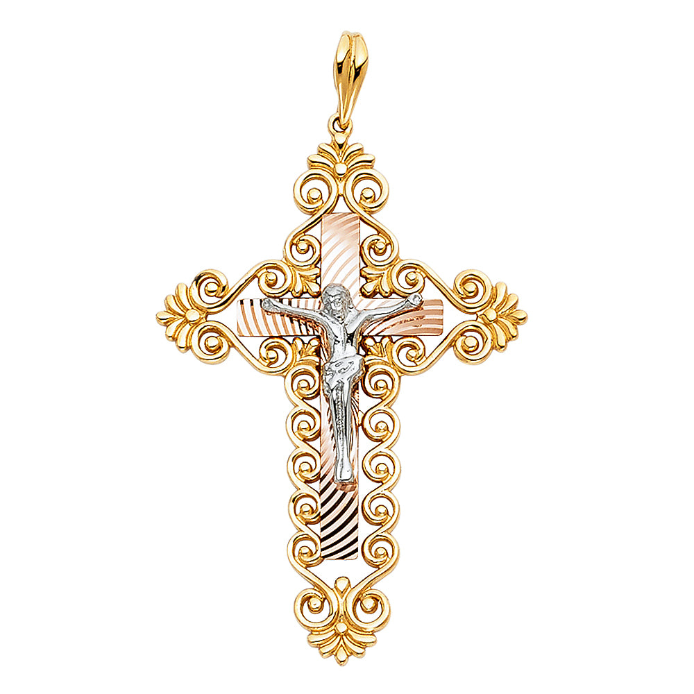 14K Yellow White Rose Gold Crucifix Pendant