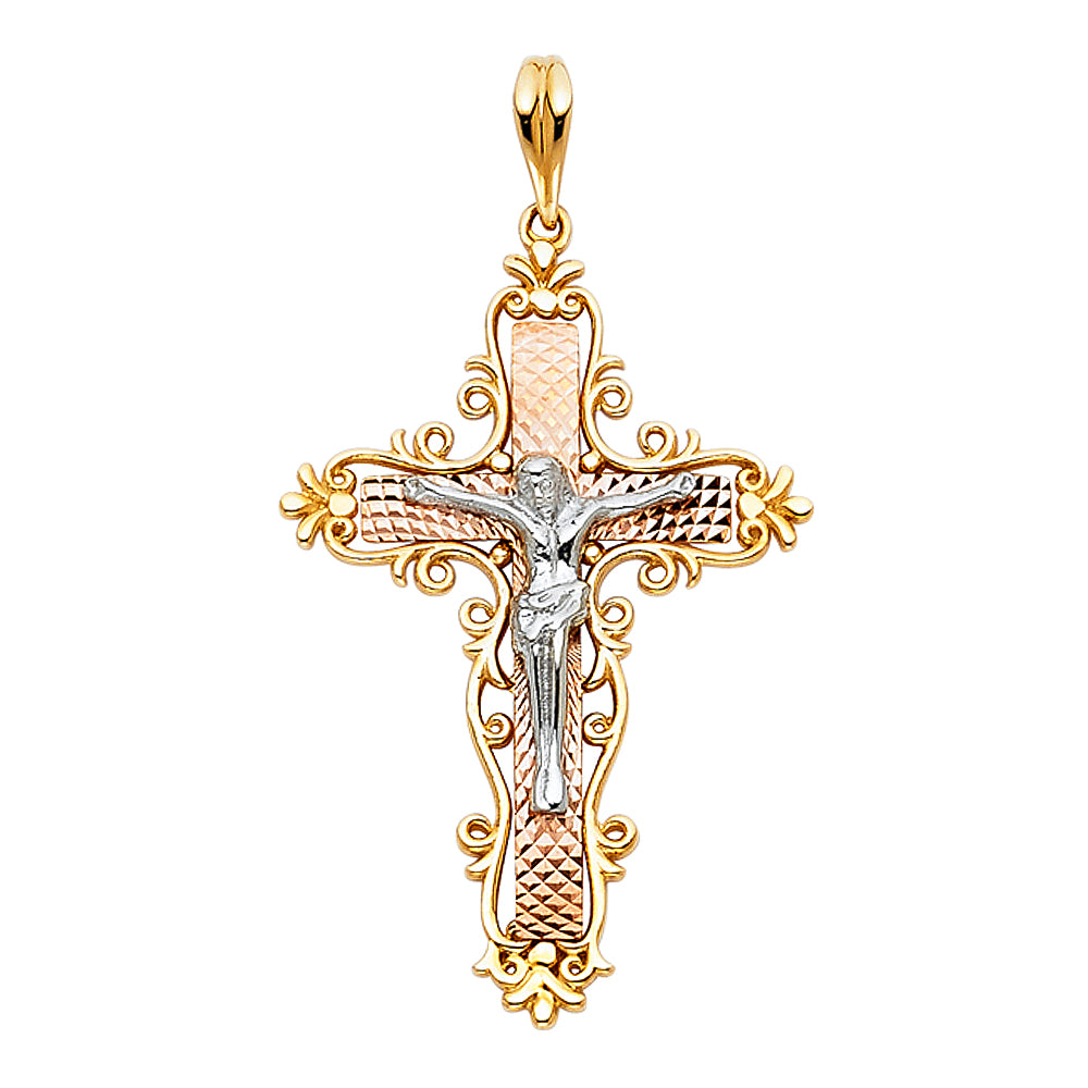 14K Yellow White Rose Gold Crucifix Pendant