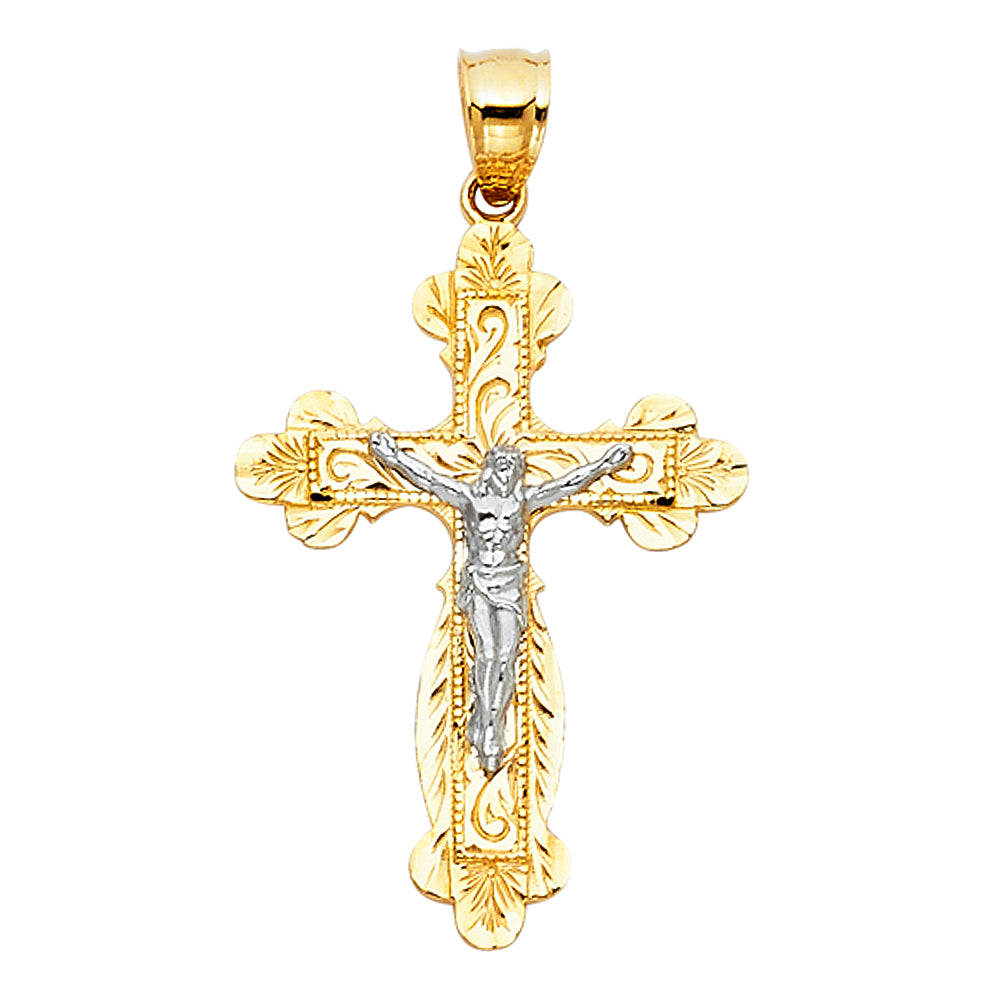 14K Two Tone Gold Crucifix Pendant