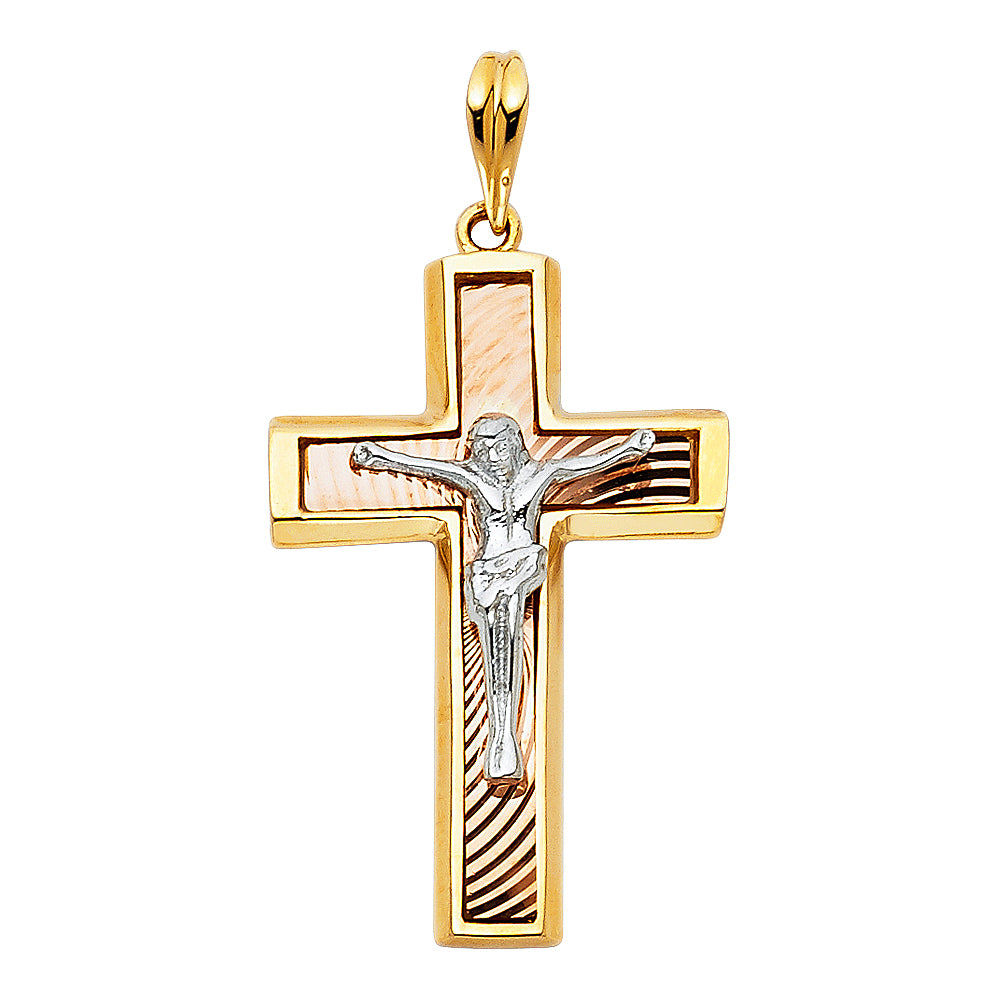 14K Yellow White Rose Gold Crucifix Pendant