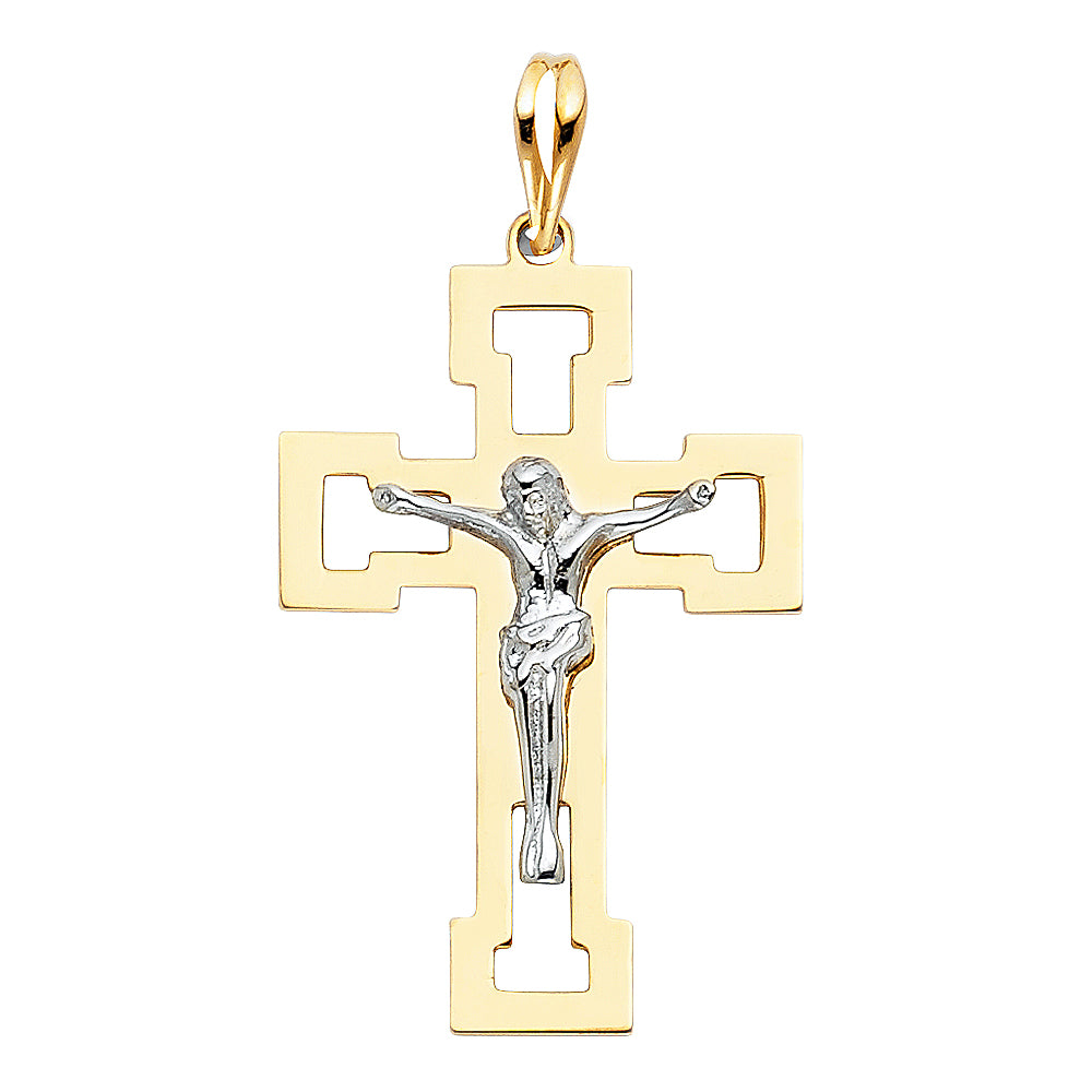 14K Two Tone Gold Crucifix Pendant