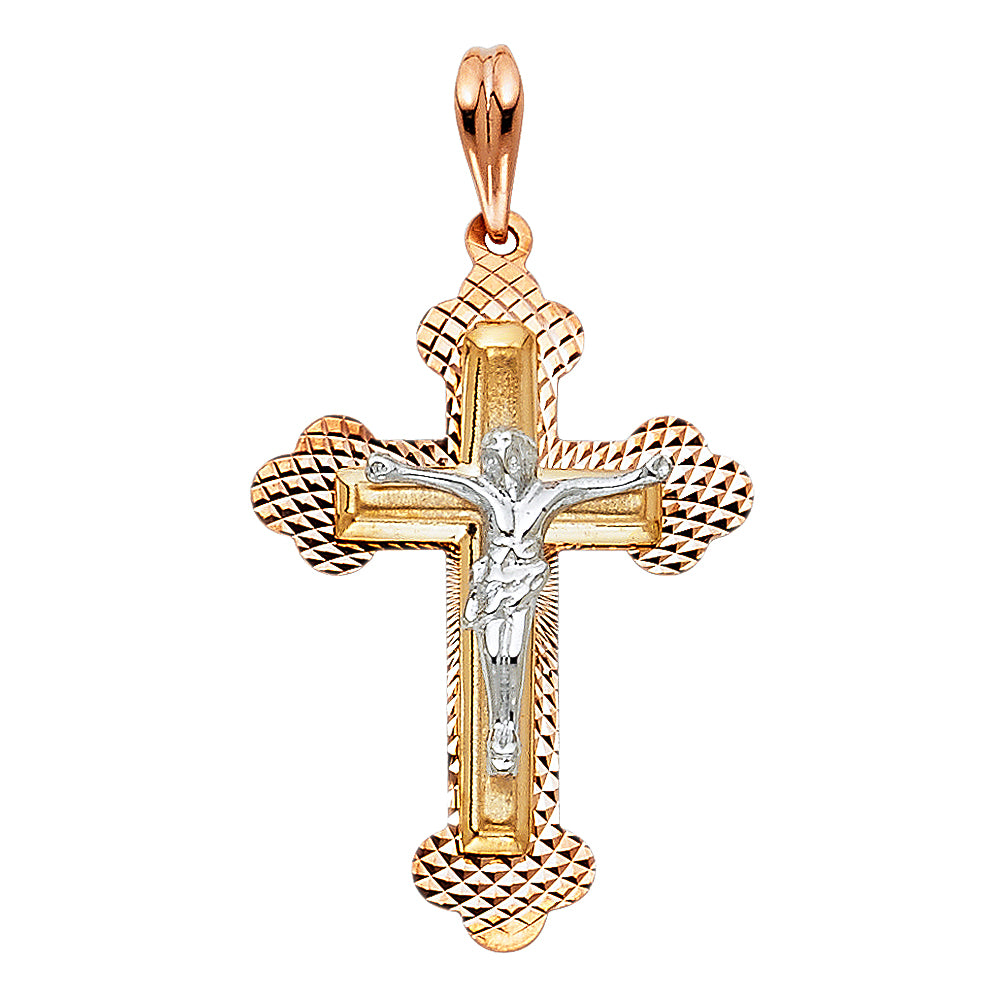 14K Yellow White Rose Gold Crucifix Pendant