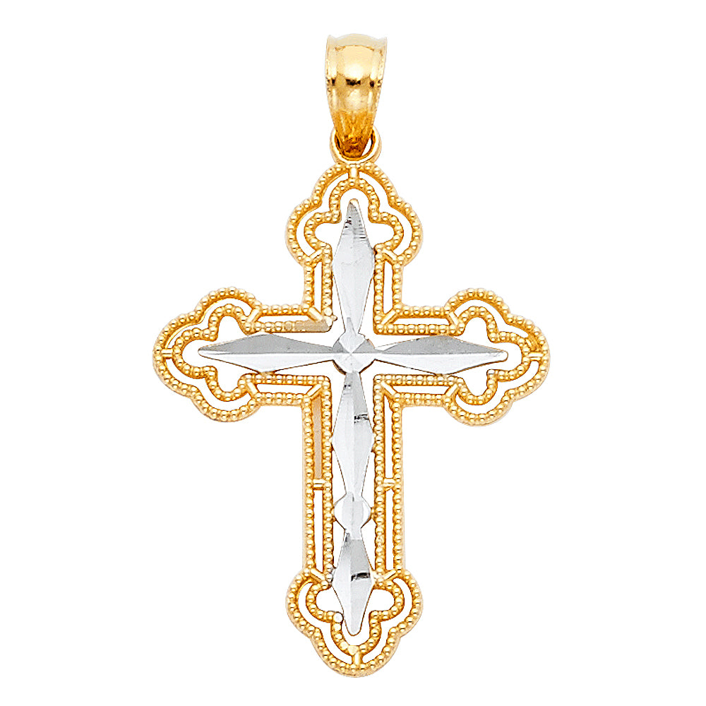 14K Two Tone Gold Cross Pendant