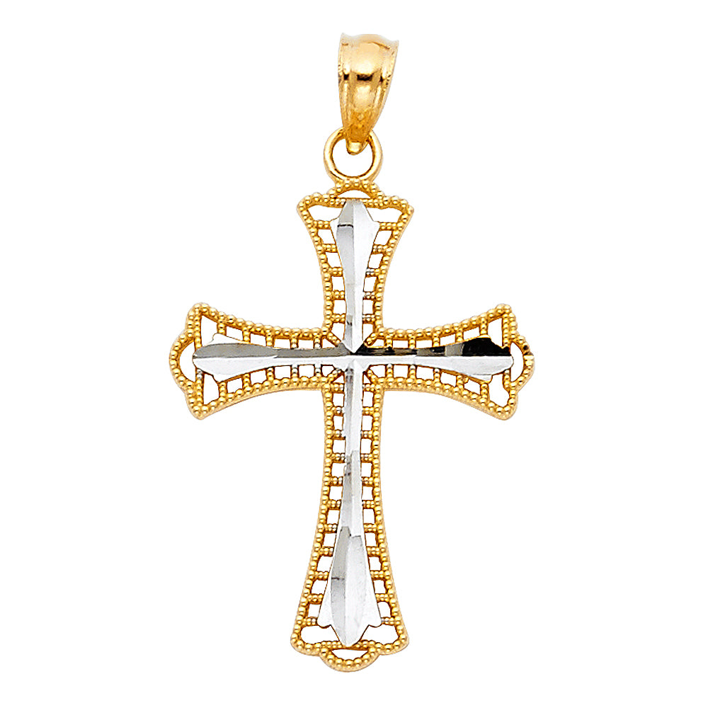14K Two Tone Gold Cross Pendant