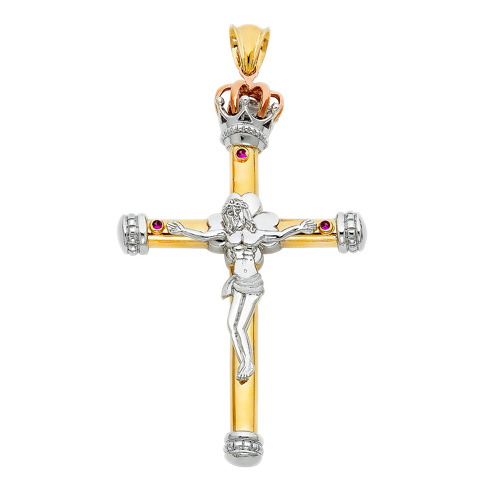 14K Yellow White Rose Gold Fancy Crucifix Pendant