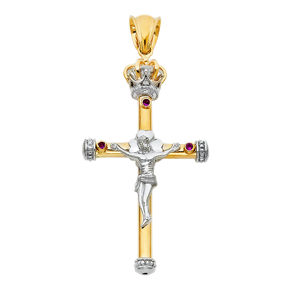 14K Two Tone Gold Fancy Crucifix Pendant