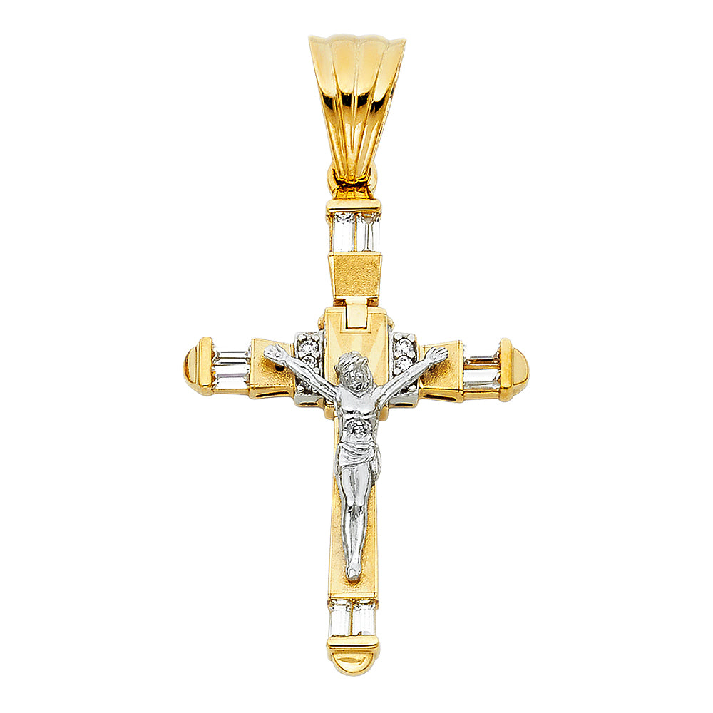 14K Two Tone Gold CZ Fancy Crucifix Pendant