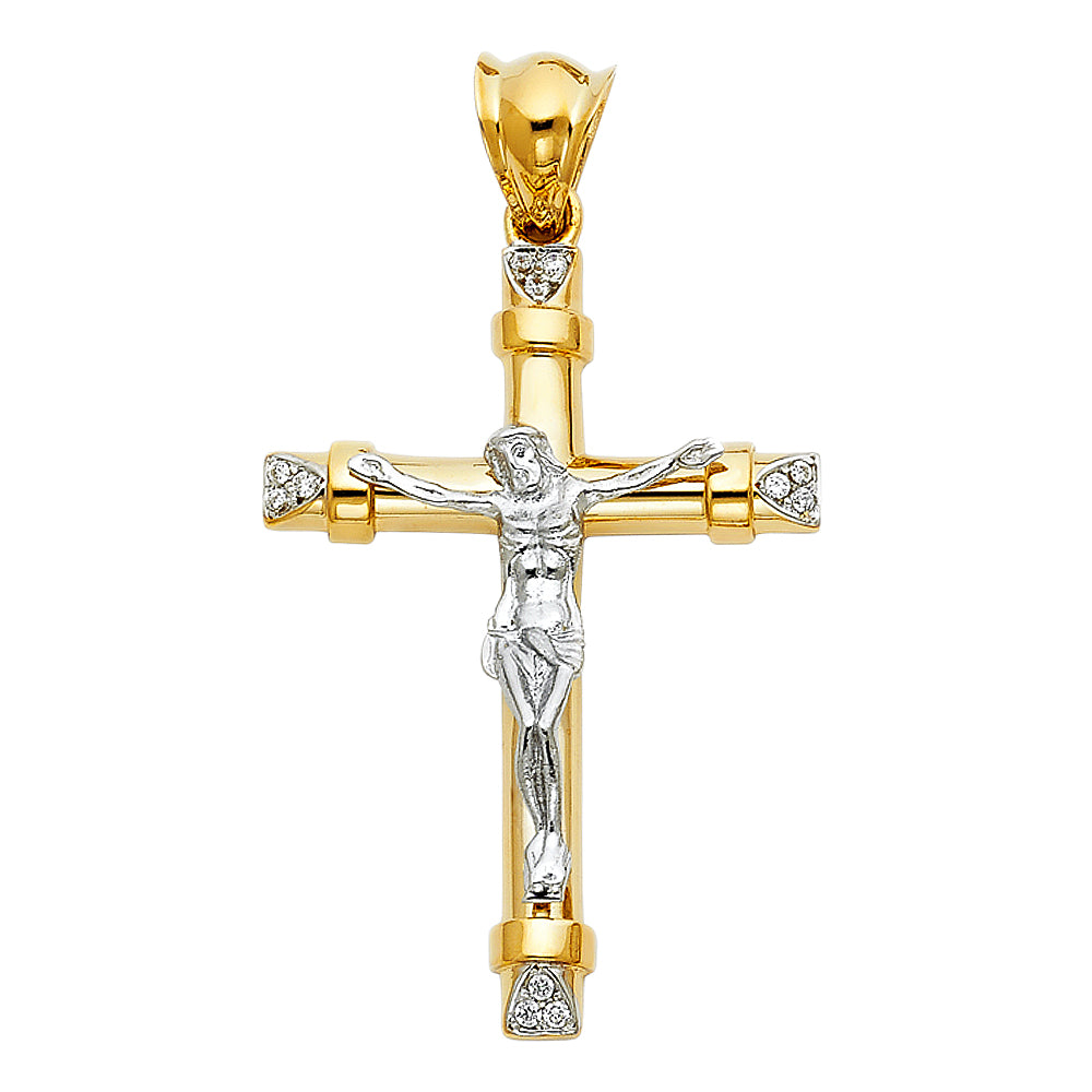 14K Two Tone Gold CZ Fancy Crucifix Pendant