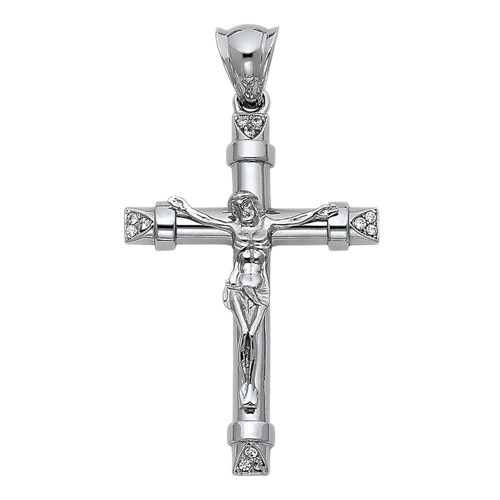 14K White Gold CZ Fancy Crucifix Pendant