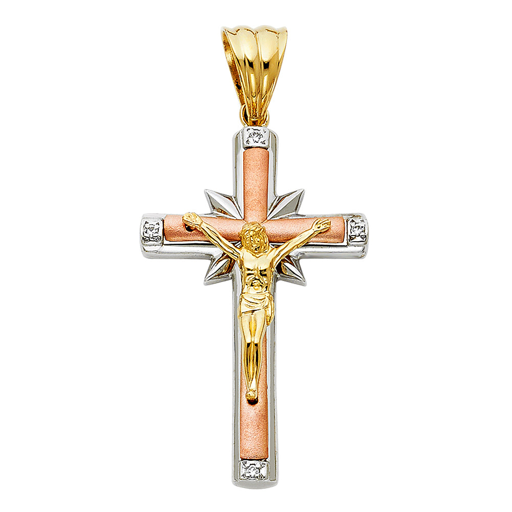 14K Yellow White Rose Gold CZ Fancy Crucifix Pendant