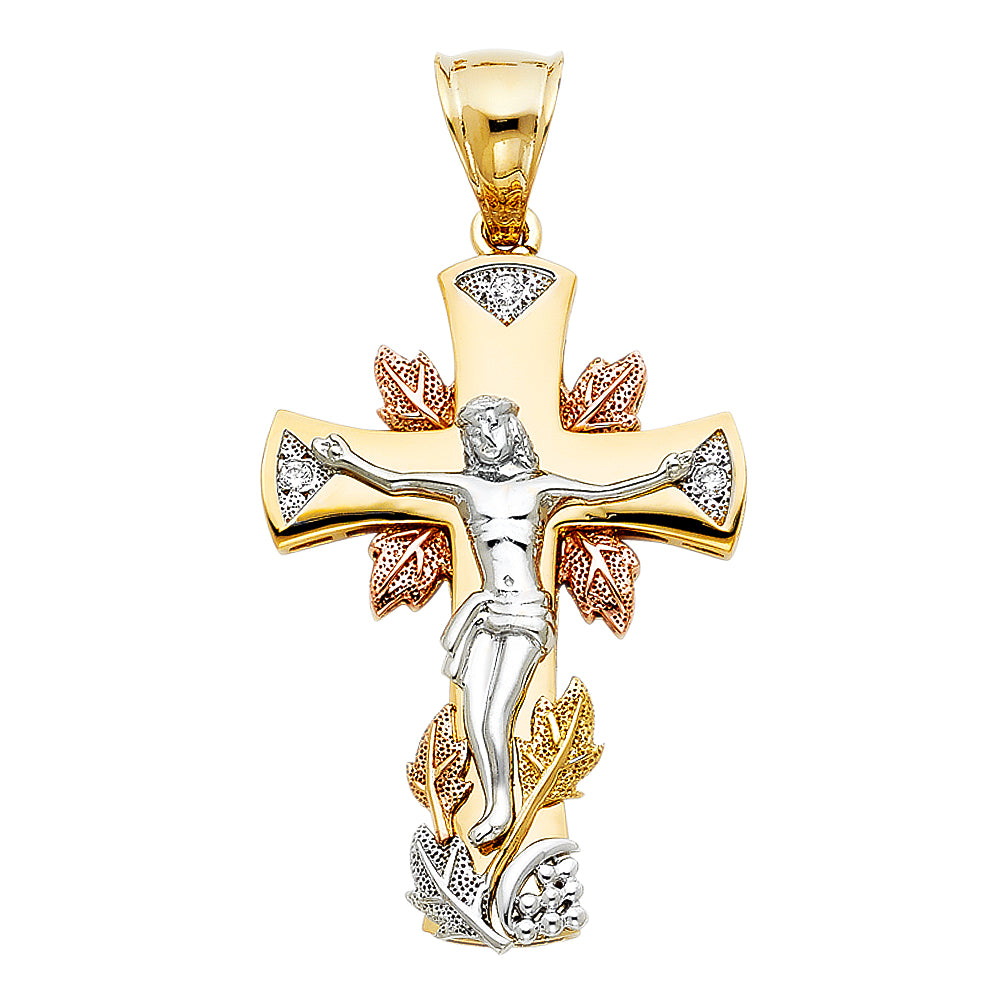 14K Yellow White Rose Gold CZ Fancy Crucifix Pendant