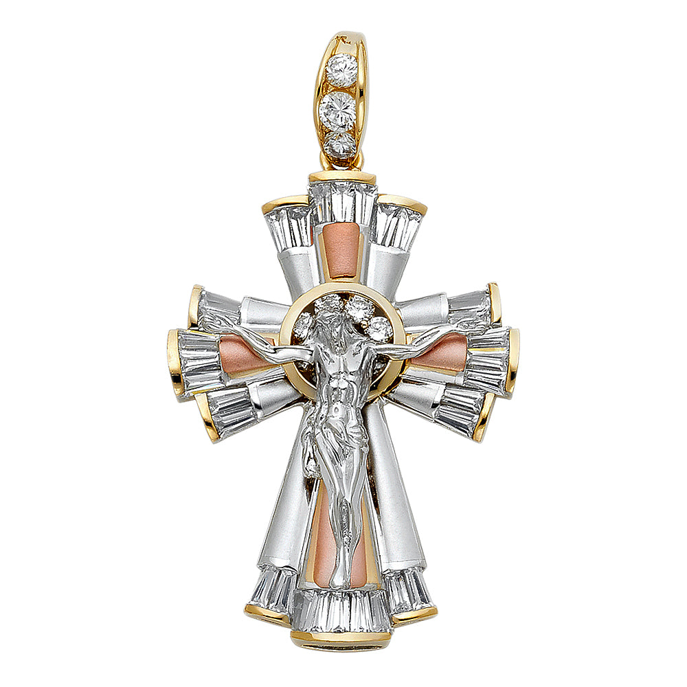 14K Yellow White Rose Gold CZ Fancy Crucifix Pendant