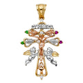 14K Yellow White Rose Gold CZ Cross Of Caravaca Pendant